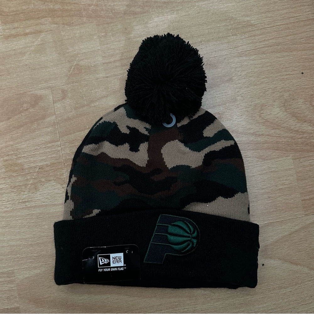New Era Indiana Pacers Camo Beanie with Black Pom Pom